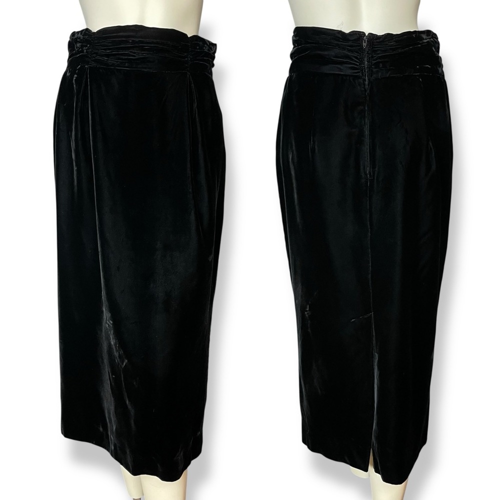 Vintage Velvet Skirt‎ Gathered Waistband Black Midi Straight Michelle Stuart